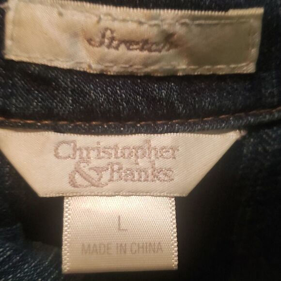 Christopher & Banks Blue Stretch Denim Zippered Jean Jacket – Women’s Size L - Picture 3 of 9